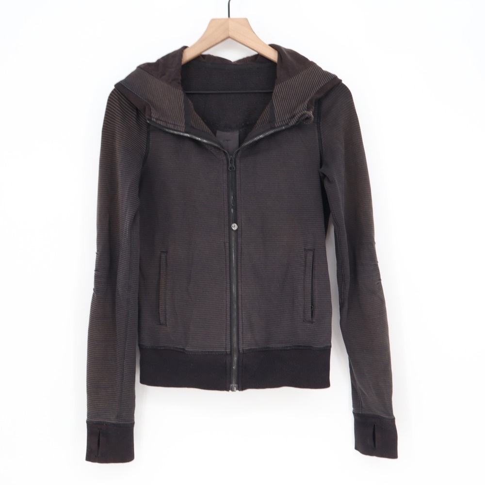 Lululemon Hoodie Womens S Scuba Full Zip Gray Black Micro Stripe Active